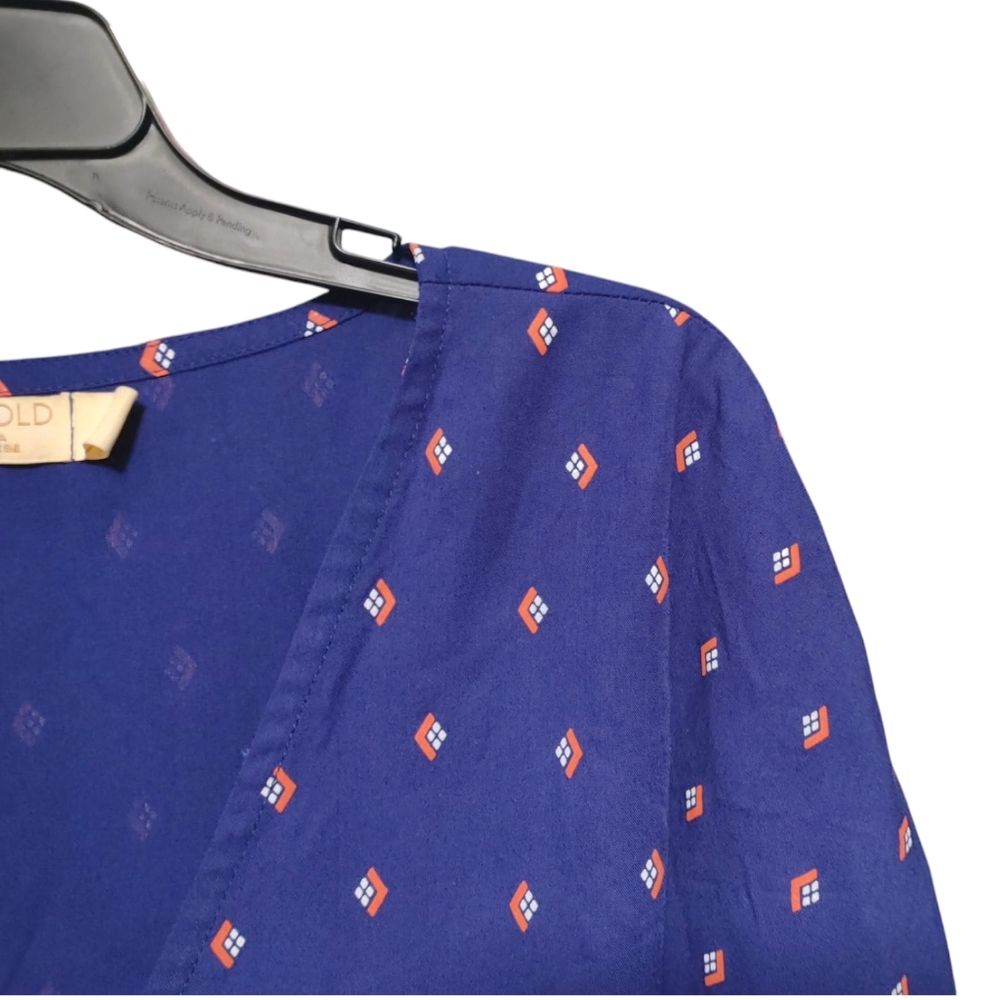 Beachgold Navy Diamond Pattern Tie Front Button Crop Top Womens Size Large  L - Picture 4 of 9